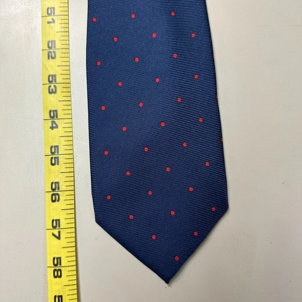 Burberry London Mens Silk Tie Navy Blue Red Polka Dot Made in Italy Business